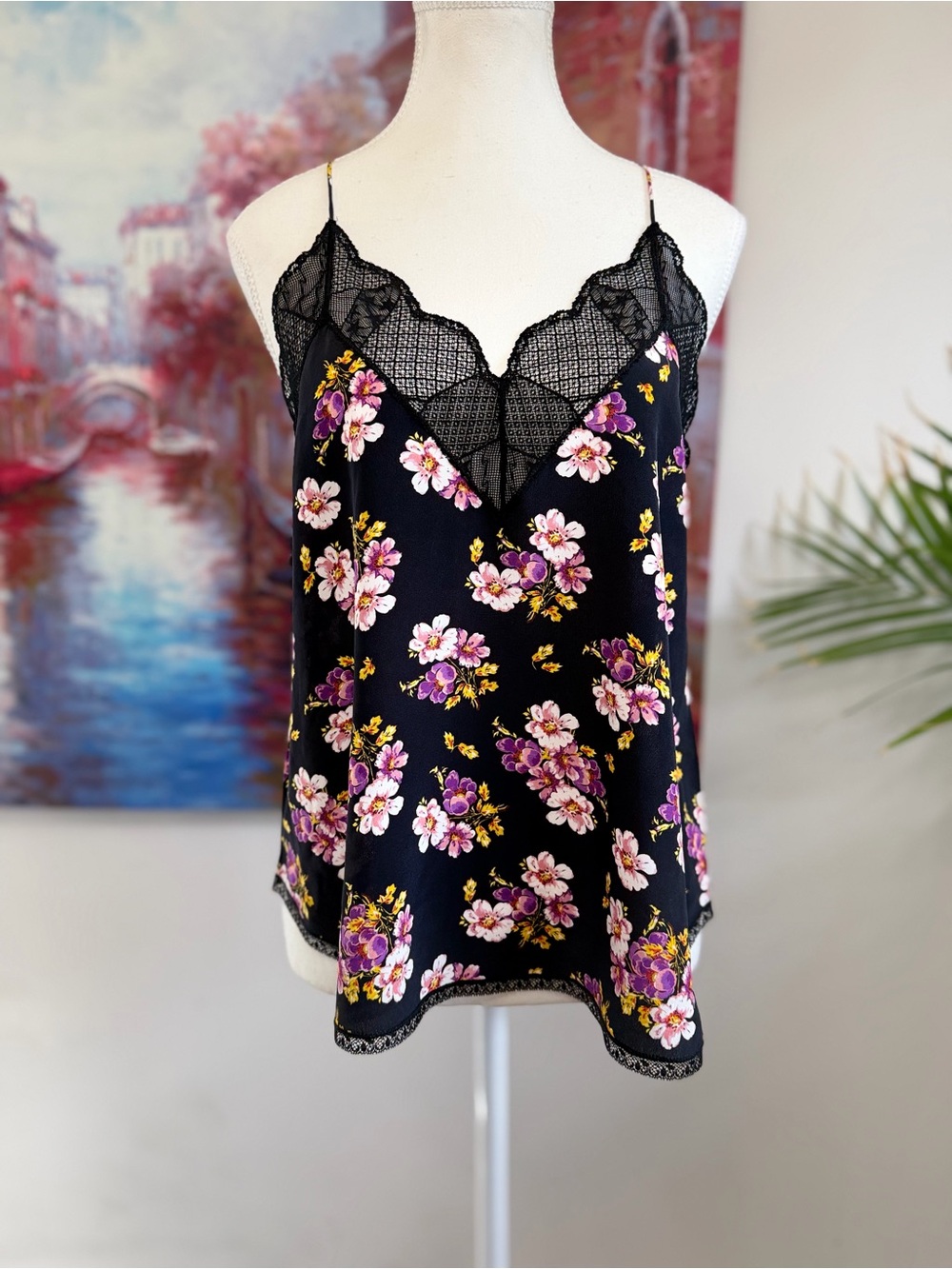 Zadig & Voltaire Black Floral Lace-Trim Camisole